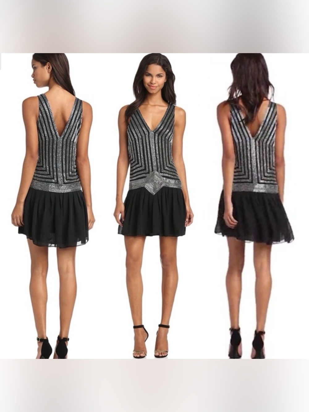 NWT Parker Silk Beaded Embellished Sequin Flapper Dress Art Deco Old‎ Money Sz L